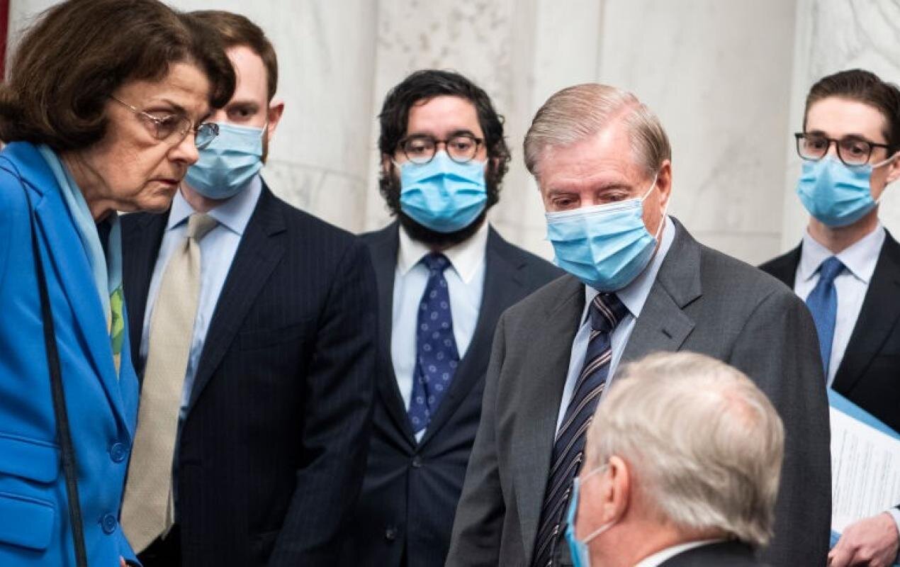 I have tried hard to find a photo of Feinstein wearing a mask in 2020. I can’t find one. She has breezed through a pandemic year without one.