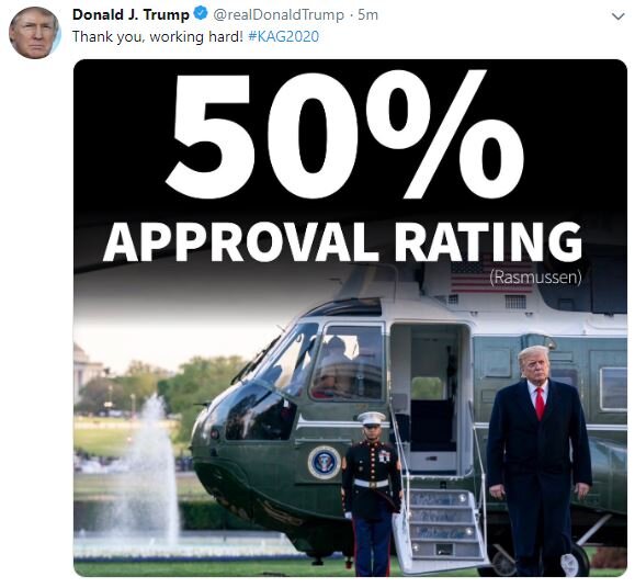  If you are the president for only 60 Million voters, a 50% approval rating ( which he doesn’t have ) is a perfect score. Screenshot captured 09/16/2019. 